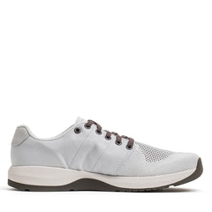 Light gray GORUCK Ballistic Trainer sneaker with breathable mesh, brown laces, and cushioned sole