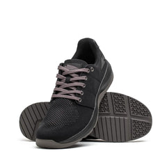 GORUCK Ballistic Trainers black sneakers with grey laces and durable sole on white background