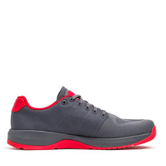 GORUCK Ballistic Trainers in wolf grey with high-risk red accents and reflective details, side view