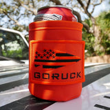 GORUCK orange ballistic beer jacket can cooler with logo outdoors on white surface
