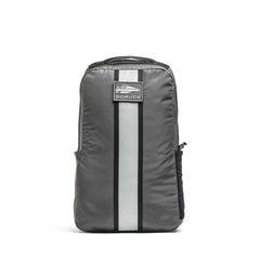 A gray Basic Rucker® backpack with a vertical reflective stripe and front patch, designed for weighted rucking, shown on a white background.