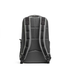 The Basic Rucker® in gray is shown from the back with padded straps and a top handle on a white background, making it an ideal rucking backpack for fitness routines.