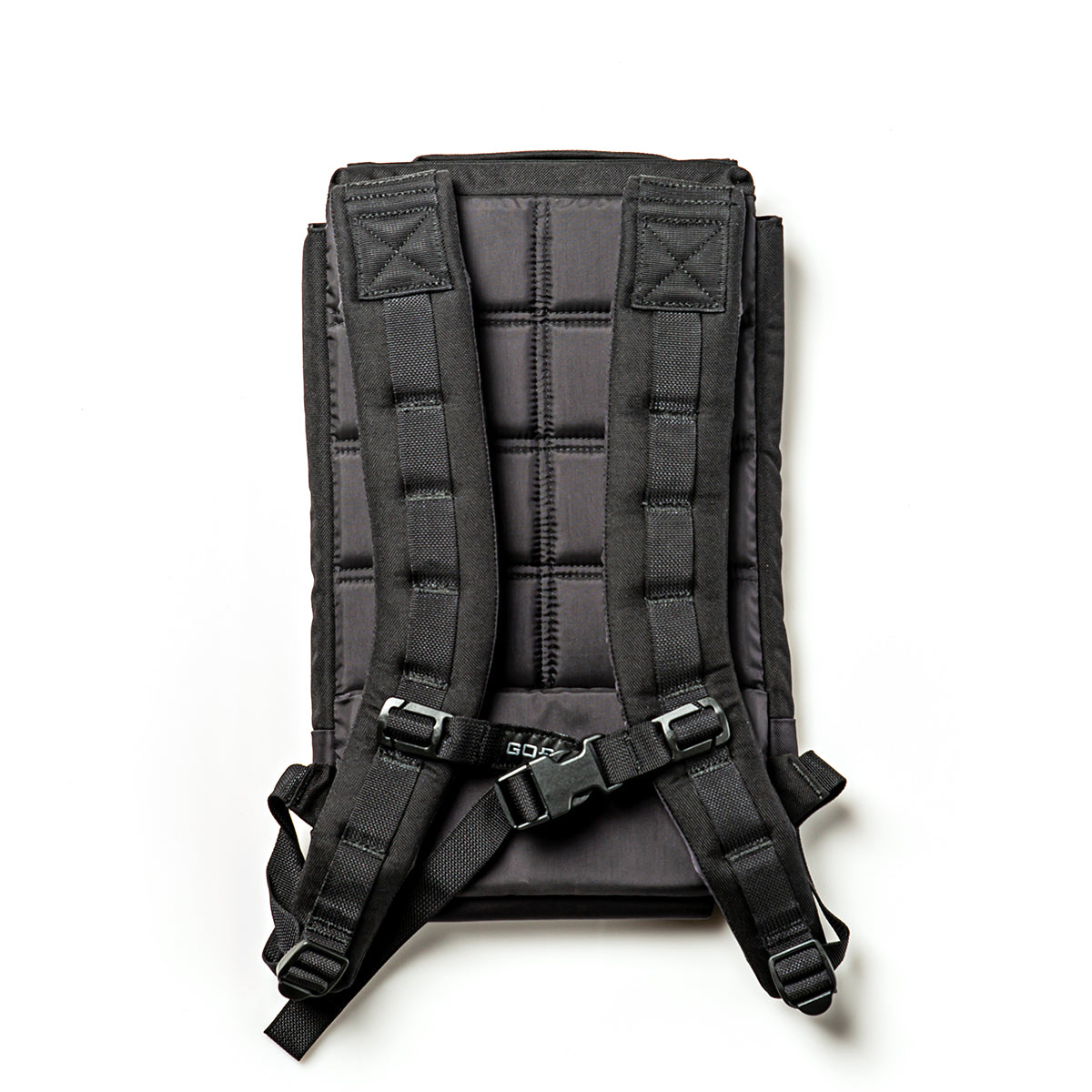RPC Long + 30LB (Long) Plate Bundle laid flat on a white background, highlighting padded shoulder straps, ergonomic lumbar support, and a chest buckle.
