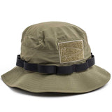 GORUCK ranger green boonie hat with patch panel and tactical webbing