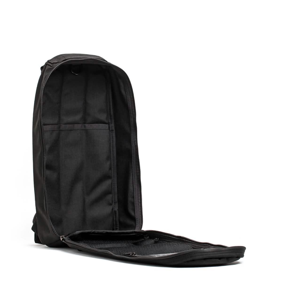 GORUCK Bullet Ruck 10L black backpack open to show main compartment and inner pocket