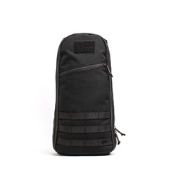 GORUCK Bullet Ruck 10L black tactical backpack with MOLLE webbing, front view on white background