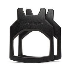 Two black, rectangular Curved Ruck Plates with handles overlap, each embossed "GORUCK." Perfect for adding weight to a rucking vest for challenging workouts.
