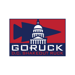 Red, white, and blue logo with U.S. Capitol, arrowhead, and “GORUCK D.C. SHAKEOUT RUCK” – perfect for the Washington D.C. City Ruck Weekend or anyone taking on GORUCK rucking challenges.