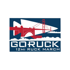 GORUCK 12mi Ruck March logo with red bridge and bold text, rucking gear event branding