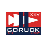 GORUCK 9/11 Light event logo with arrowhead, Roman numerals XXV, and bold colors.