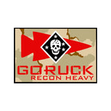 GORUCK Recon Heavy patch with red arrowhead, skull emblem, and camo background