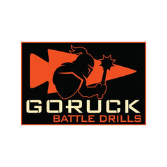 GORUCK Battle Drills logo with armored knight and orange arrow on black background