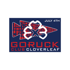 Navy blue logo with red arrowhead, white cloverleaf, and "GORUCK Club Cloverleaf" and "July 4th" text. The 4th of July - DC patch is ideal for celebrating Independence Day in Washington DC or rucking challenges.