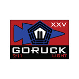 GORUCK 9/11 Light patch with Pentagon, Twin Towers, blue arrow, and XXV on red and black background.