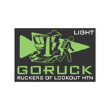 GORUCK patch with waterfall, hiker, and text 'Ruckers of Lookout MTN' in green and black.