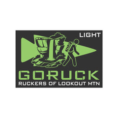 Celebrate your Chattanooga rucking event with the “Ruckers of Lookout Mountain” patch, featuring a hiker, large rocks, and the text: "GORUCK Light Ruckers of Lookout Mtn.