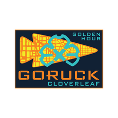 The 24 Hour Cloverleaf - Jax Beach Edition patch features a yellow arrowhead, blue clover, and orange text on a dark background—representing the endurance event spirit at Jacksonville Beach.