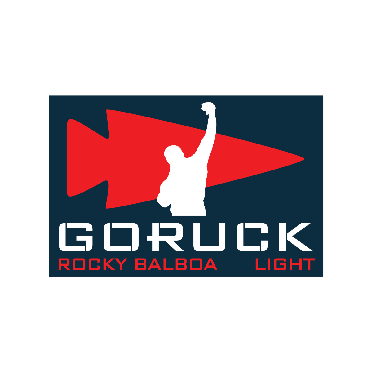 GORUCK logo featuring a red arrowhead and raised fist, with text: 