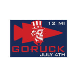GORUCK July 4th patch with red arrowhead, skull in Uncle Sam hat, and 12 mile text
