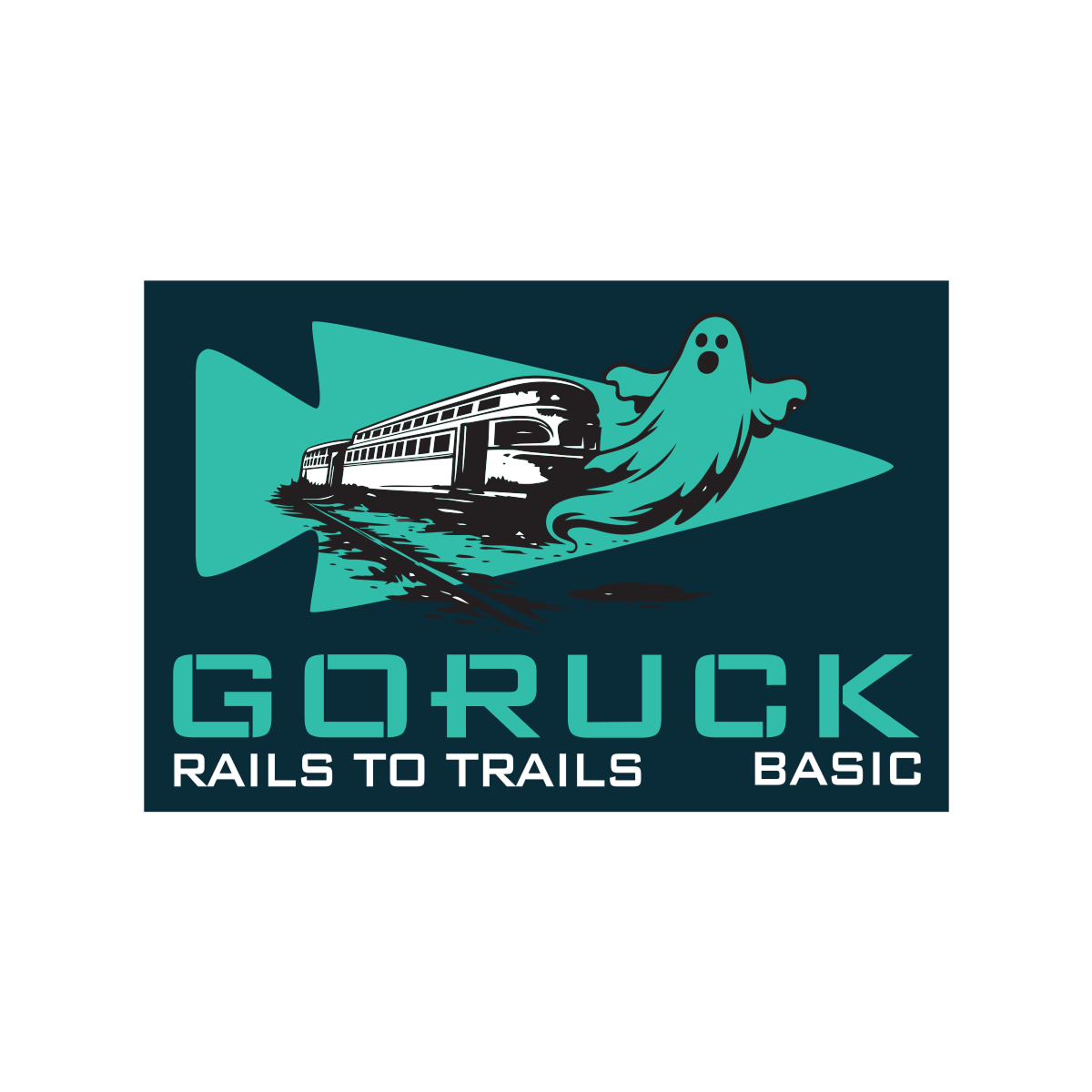 GORUCK Rails to Trails Basic logo with ghost and train graphic