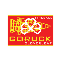 Red and yellow "24 Hour Cloverleaf - Jax Beach Edition" logo with arrowheads, a white cloverleaf design, and a tribute to rucking endurance events on Jacksonville Beach.