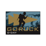 Silhouette of a soldier running with "Normandy Event Weekend" text and a large arrow in the background, honoring the bravery of the 82nd Airborne Division during D-Day Normandy.