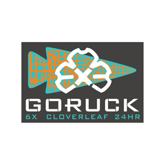 The 24 Hour Cloverleaf - Jax Beach Edition logo features a white cloverleaf and orange GORUCK emblem with the text “6x Cloverleaf 24HR” on a dark background, representing an endurance rucking event in Jacksonville Beach.