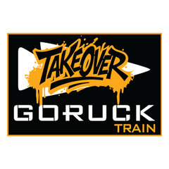 Patch - GORUCK TAKEOVER WORKOUT features bold graffiti above "GORUCK TRAIN" on black with yellow and white accents—ideal for ruck workouts or as a striking backdrop at your next community fitness event.