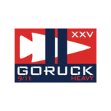 GORUCK 9/11 Heavy event patch with arrowhead logo, XXV, in red, white, and blue.