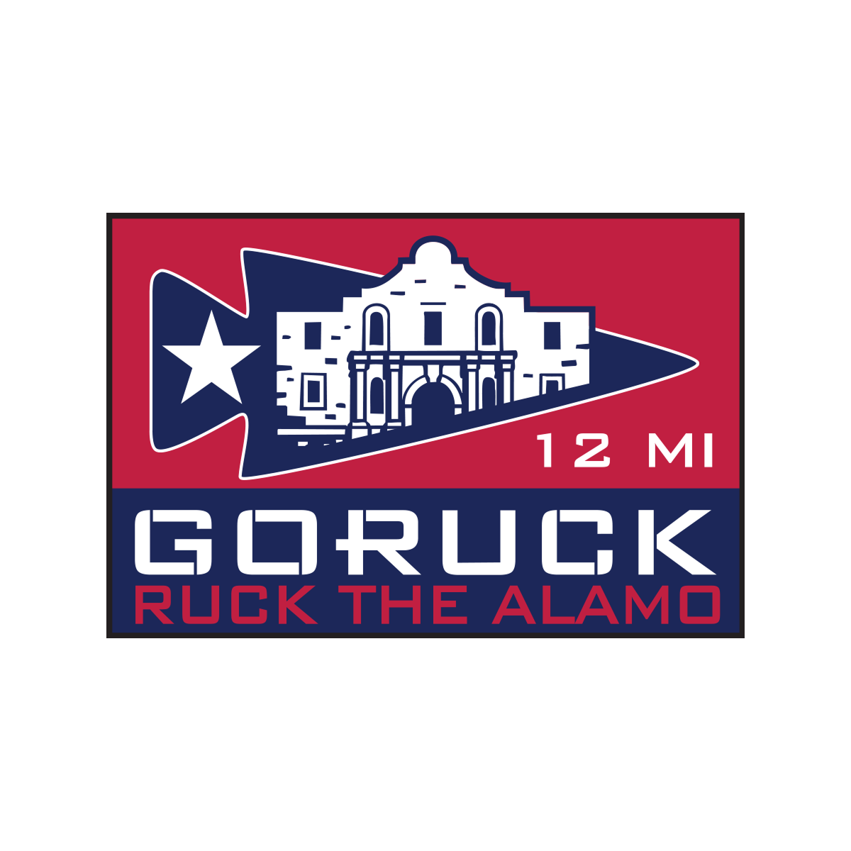 A logo with The Alamo, a star, and 