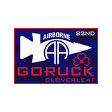 Rectangular patch named "D-Day - San Diego, CA" with "AIRBORNE 82ND GORUCK CLOVERLEAF," features military-style symbols in blue, white, and red—honoring the 82nd Airborne Division and the spirit of D-Day San Diego.