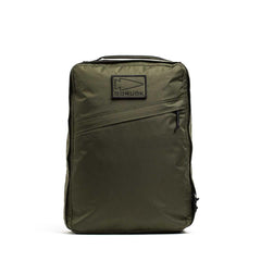 GORUCK dark green compact rucksack with front zip pocket and logo patch on plain white background