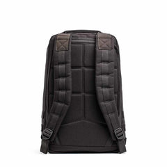 Black GORUCK rucksack with padded back and thick shoulder straps designed for durability and comfort