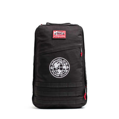 GORUCK black GR1 26L backpack with Arnold's Pump Club patch on white background
