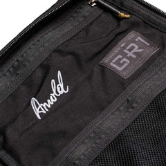 GORUCK GR1 26L black rucksack interior with Arnold embroidery and logo patch