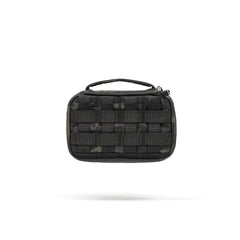 The GR1 Field Pocket is a compact black tactical pouch with a handle and webbing, ideal for organizing electronics or carrying camera gear. Shown isolated on a white background.