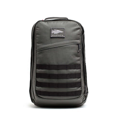 A gray GR2 - Cordura ruck with black horizontal straps and a front logo patch, standing upright—ideal as a Special Forces backpack or carry-on travel bag.