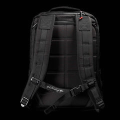 GORUCK black rucksack with padded straps and sternum support, shown on a black background