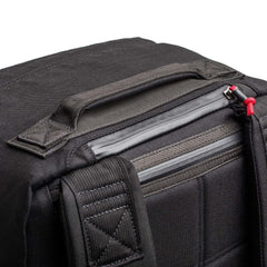 GORUCK black rucksack close-up showing durable handle and reinforced stitching