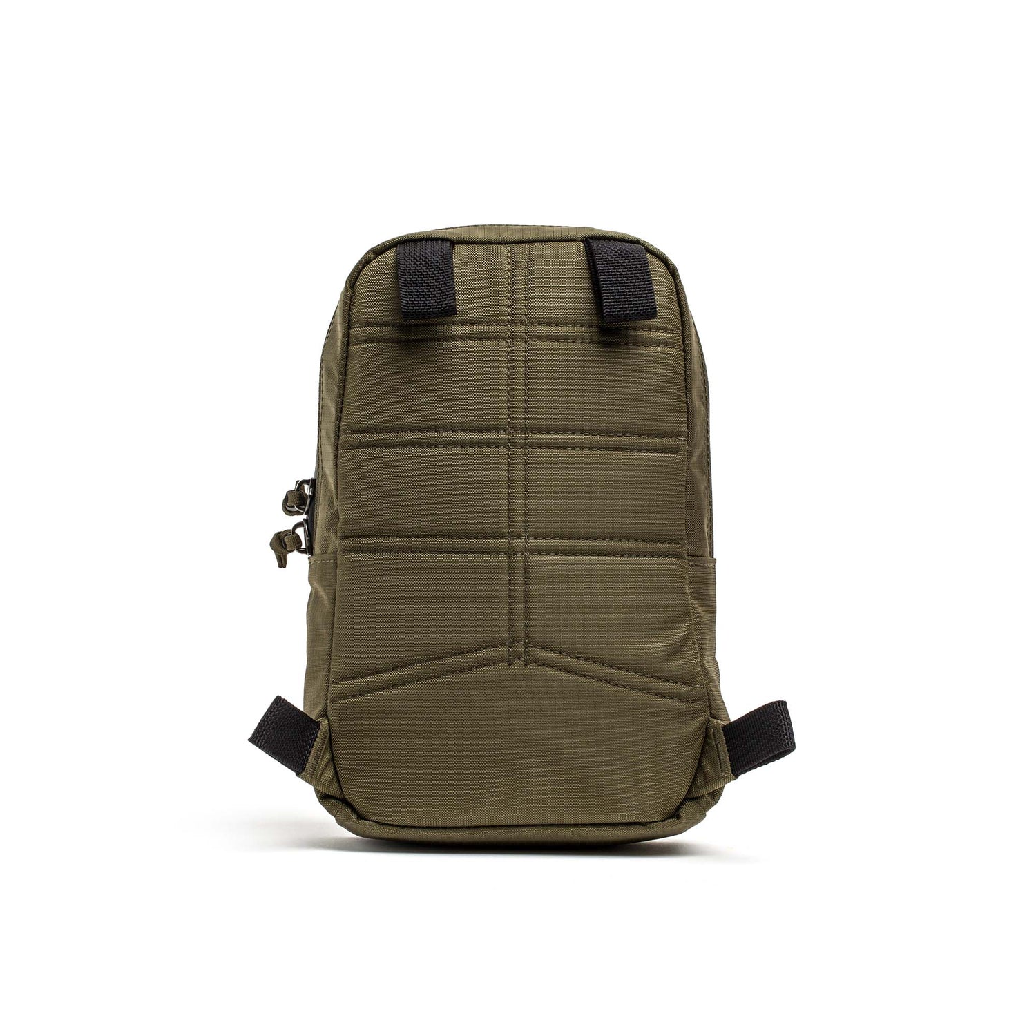 The Robic GRenade is an olive green rectangular pouch featuring quilted stitching, black corner straps, and crafted from durable 420D ROBIC Ripstop Nylon that stands upright.