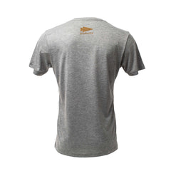 The GORUCK Spearhead Tee - Tri-Blend is a gray short-sleeve shirt shown from the back, made from premium tri-blend fabric and featuring a small spearhead logo near the neckline.