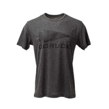 The GORUCK Spearhead Tee - Tri-Blend is a dark gray premium shirt with "GORUCK" text and the classic spearhead logo, inspired by Special Forces, shown on a white background.