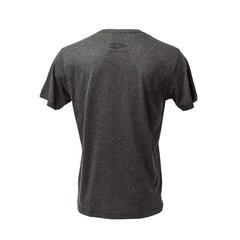The GORUCK Spearhead Tee - Tri-Blend is a plain dark gray short-sleeve t-shirt made from premium tri-blend fabric, shown from the back on a white background, featuring a subtle spearhead to honor Special Forces heritage.