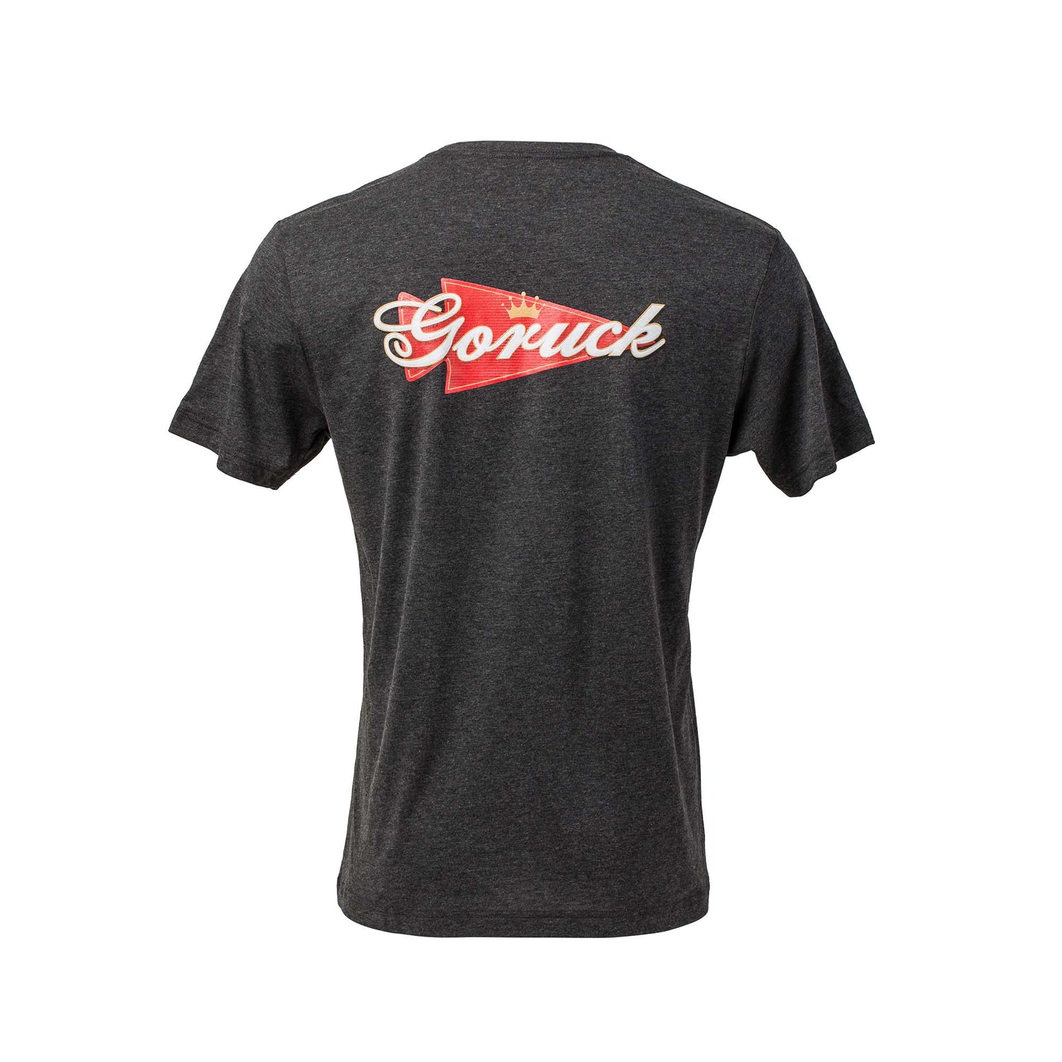 Back view of the GORUCK Bud Tee - Tri-Blend in dark gray, featuring 