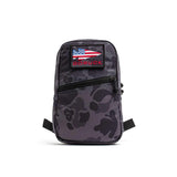 GORUCK black frogskin camo rucking pouch with USA flag patch on white background