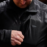 GORUCK black Grid Fleece half-zip jacket with chest pocket detail, rugged outerwear
