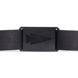 GORUCK midweight black webbing belt with arrowhead logo on matte black buckle