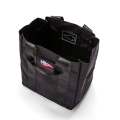 GORUCK Grocery Getter large black durable tote bag with sturdy handles and American flag patch
