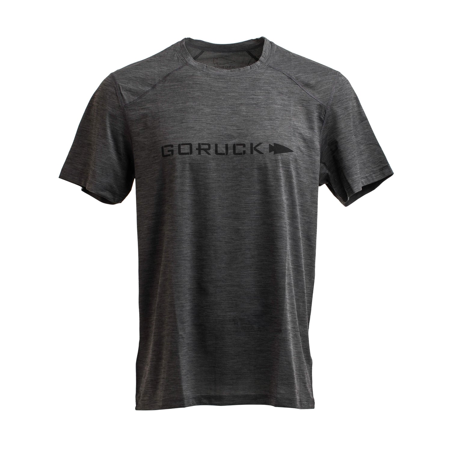 The GORUCK Men’s Performance Tee, made from ToughMesh™ fabric, comes in gray and features the word 