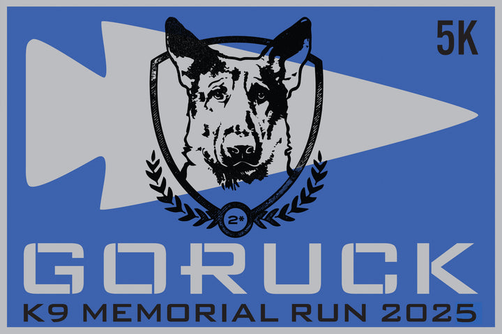 The National Police K9 Day: 2025 Fallen K9 Memorial Virtual Run/Ruck (Youth) features a blue logo with a German Shepherd in a badge, honoring law enforcement K9s and the Fallen K9 Memorial Ruck and Run.